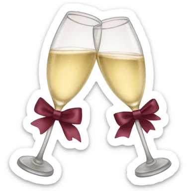 Two glasses of champagne cheering with burgundy bows sticker