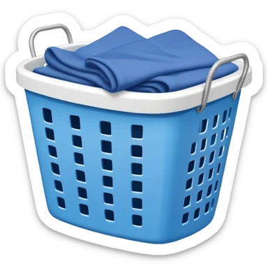white LAUNDRY BASKET WITH FOLDED blue CLOTHES sticker
