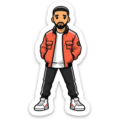 Hyperrealism, isolated, 3D rendering, digital ultra detailed illustration,   Canadian rapper " Drake" 2025. Must be of highest 4K quality 2800x2800px , full body view with very clean,  smooth lines, no emoji icons or faces, a glossy like shine. Full transparent background  sticker