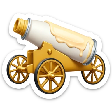 Cannon on wheels that has some mayonnaise dropping out of the opening sticker