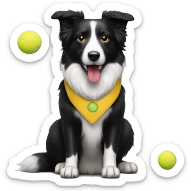 Black with a little white on her short fur border collie dog with red collar and yellow tennis ball in her mouth sticker
