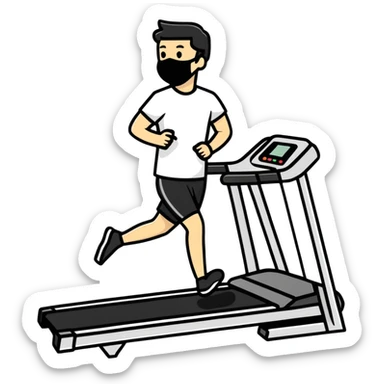 Person on treadmill with mask measuring oxygen consumption, fitness test with data visualization sticker