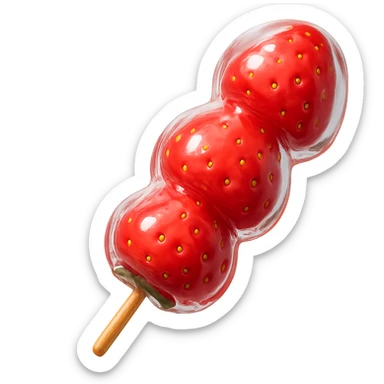 glossy red candied strawberry skewers (Tanghulu) with a crystal-clear sugar coating, realistic, no electronic or tech elements sticker
