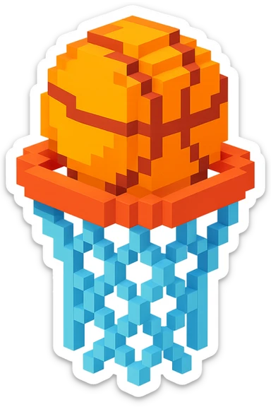 Voxel-style basketball in a net, no background, variation 7. sticker