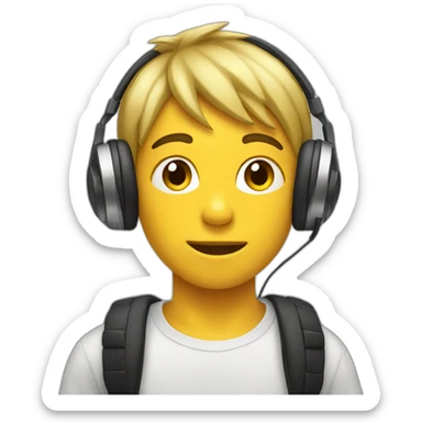 Boy listening music with headphone sticker