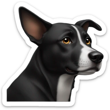 black street dog ears up and right ear half cut off sticker