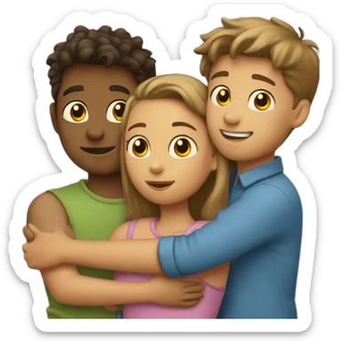 Two boys and a girl hugging sticker