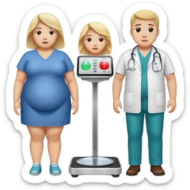 pessoa gorda em cima de balança e medico do lado sticker