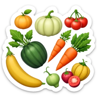 fresh fruits and vegetables together, isolated on white background sticker