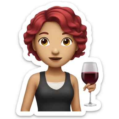 asian girl with wine red hair  sticker