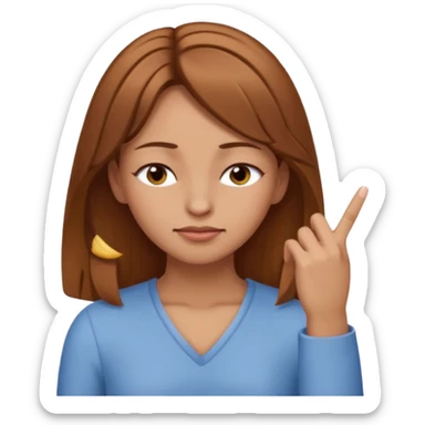 White but tan person with lightish brown hair girl has eyes lightly closed and index and middle fingers held on the temples of the forehead has if she is thinking and knows and sort of smirking sticker