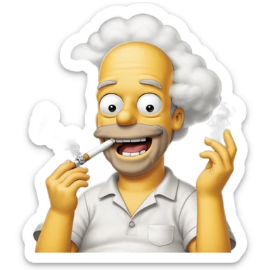 Hommer Simpson ki fumme un enorme joint plien de fumme dans le decord et il rigole  sticker
