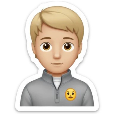 boy with dark blonde hair middle part with a quarter zip and a ' overhemd' underneath sticker