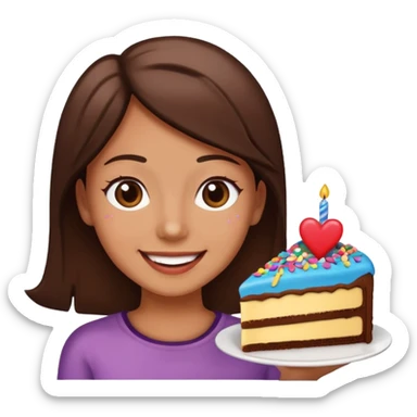 smiling face with heart eyes next to a slice of cake sticker