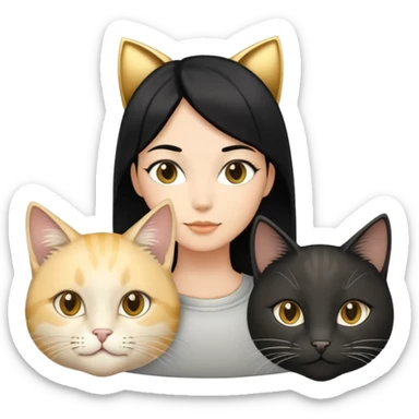 Medium-length black hair + one golden shaded cat + one silver shaded cat. sticker