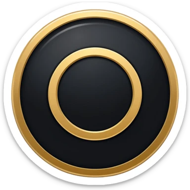 Minimalist emoji design of a perfectly round black circle with a thick textured metallic gold rim around it. The gold edge should look slightly brushed and irregular, like liquid gold or gold paint, with subtle sparkle details. sticker