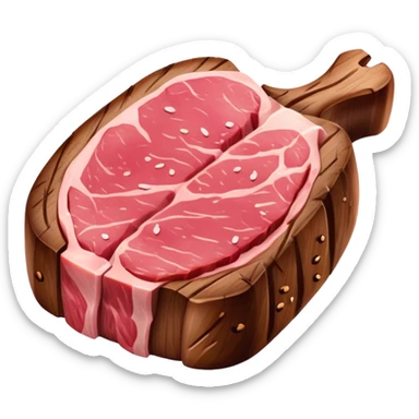 Cinematic thick-cut steak, perfectly seared with grill marks, a juicy pink center, rich and savory, warm glow, sizzling and mouthwatering, highly detailed and appetizing. sticker