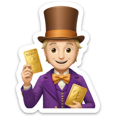 Wonka con un golden ticket sticker
