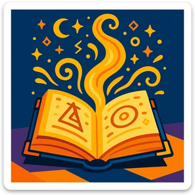 a mystic yellow book, open with swirling energy, mysterious symbols, in a vibrant style sticker