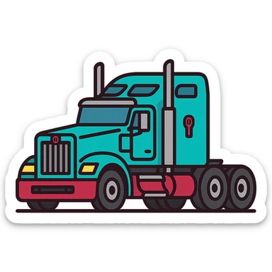 2026 Kenworth Sleeper semi truck, side view, headlights on, minimal flat icon style, no background sticker