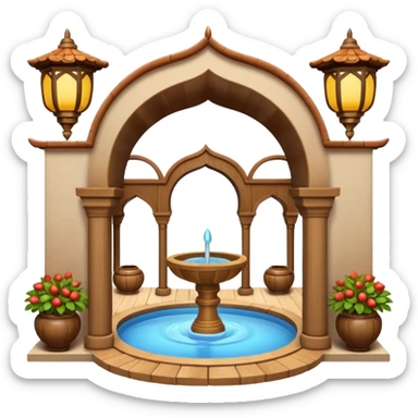3D Apple-style emoji of a traditional Turkish han with courtyard, arches, fountain, wooden doors, and hanging lanterns. Rounded, glossy, smooth, soft shadows, white background.







 sticker