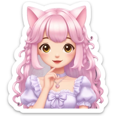 Shiny Blushing Cute Kawaii Beautiful Pastel Lolita Anime Catgirl Trending Style Cottagecore Pastelcore  full body sticker