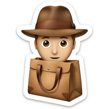 shopping bag with an Indiana Jones hat on top sticker