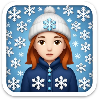 Fantasy human emoji portrait, small winter brooch or snowflake pin on clothing, festive but restrained design, cozy winter mood, flat emoji style, male/female variant
 sticker