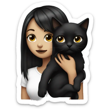 A emo girl holding a black cat sticker