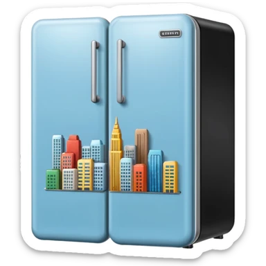 fridge with city magnets sticker