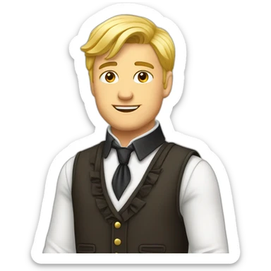 Homme blond avec un jabot un gilet de costume et une chemise sticker