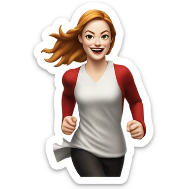 Emma Stone running emoji, with a large stride and arms outstretched, in a santa costume sticker