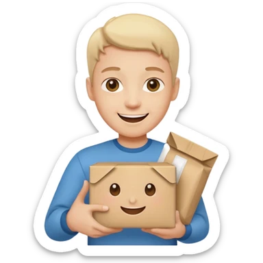 glückliche Person, die ein Paket hält, Paket leicht geöffnet, fröhlicher Gesichtsausdruck sticker