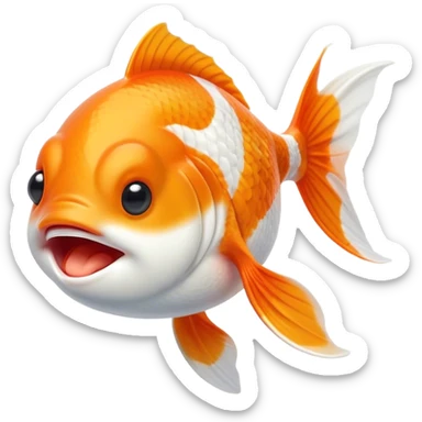 Cinematic Cute Yawning Orange and White Goldfish Portrait Emoji, Head tilted slightly with a dramatic, wide-open yawn, showcasing a smooth body with a balanced blend of orange and white, graceful fins slightly drooping, round golden eyes barely open in drowsy contentment, Simplified yet irresistibly adorable features, highly detailed, glowing with a soft, cozy glow, high shine, relaxed yet expressive, stylized with a touch of whimsy, bright and endearing, soft glowing outline, capturing the essence of a sleepy yet affectionate goldfish, so drowsy it feels like it could float out of the screen and curl up for a nap! sticker