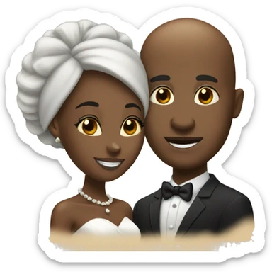 Bald black man and black wife married couple sticker