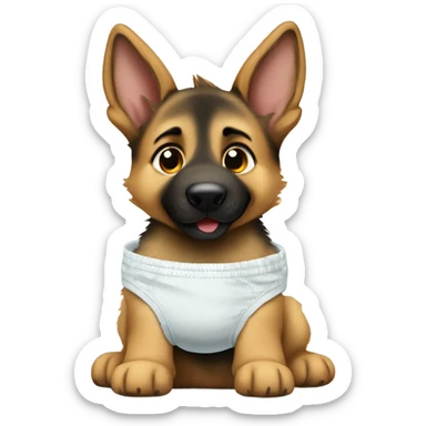 German shepherd puppy wearing a diaper on his butt sticker