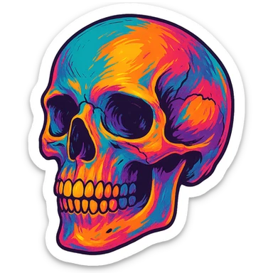 skull in a unique color variation, vibrant distinct colors, artistic style, no background sticker