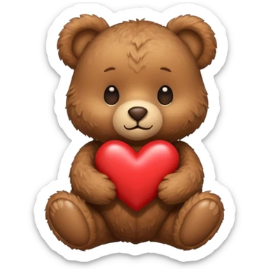 A tiny brown teddy bear next to a brown heart sticker