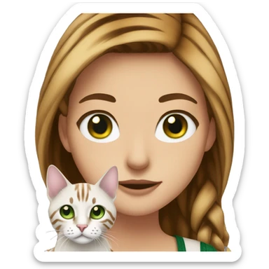 White skin medium hair brunette with bengal cat with green eyes sticker