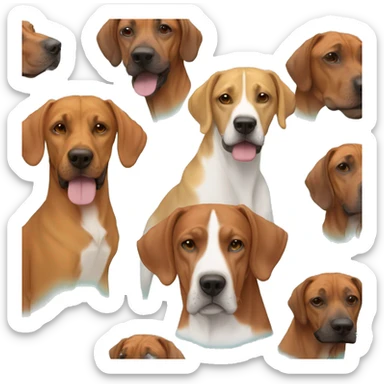 white male with long rainbow colored hair alongside a brown rhodesian ridgeback sticker