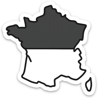 minimalist France outline map split into two regions, upper region black, lower region white, no text sticker