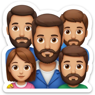 Italian Man beard and  girl with brown hair and 3 boys sticker