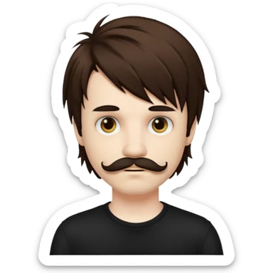 emo boy with long shaggy brown hair and moustache sticker