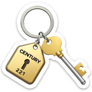 una llave con un llavero que diga century 21 sticker