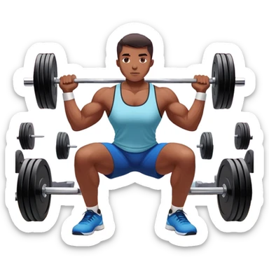 A person lifting weights in a well-equipped gym, focused and determined. The scene highlights muscle definition and strength, with exercise equipment like dumbbells and kettlebells nearby. The background is energetic, with bright lights and motivating colors, showcasing dedication and power. sticker