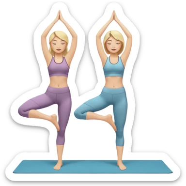 Two women doing yoga both blonde standing pose  sticker