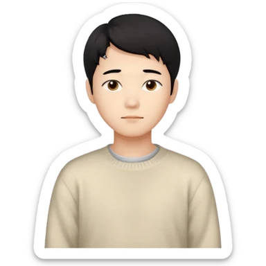 Chinese man 20 years old, gentle warm expression, soft black hair slightly messy, brown eyes, casual cream sweater sticker