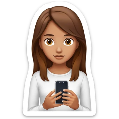 girl with long brown hair wearing a white top holding a smartphone sticker