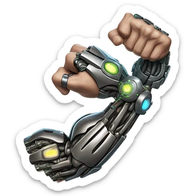 Flexing cyborg bicep and forearm with circuits and shocks sticker