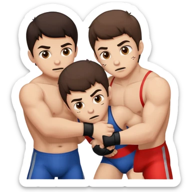 Three young brunette brothers wrestling each other sticker